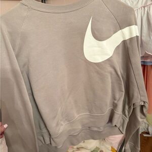 Nike Dri-FIT Pullover Tee in Taupe with White Swoosh